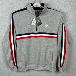Southpole Fleece Sweater Men XXL Heather Gray 1/4 Zip Red White Blue Stripes NWT